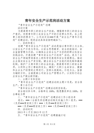 青年安全生产示范岗活动实施方案 