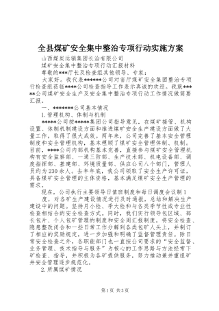 全县煤矿安全集中整治专项行动方案 