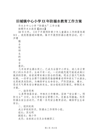 旧城镇中心小学XX年防溺水教育工作实施方案 