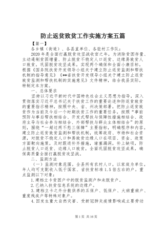 防止返贫致贫工作方案五篇 