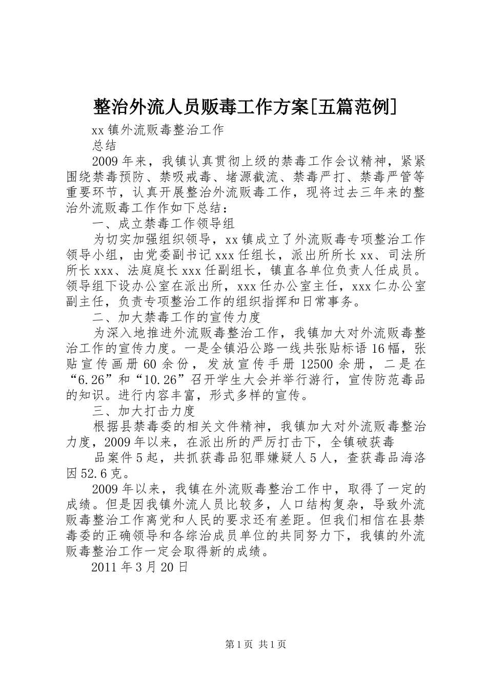 整治外流人员贩毒工作实施方案[五篇范例] _第1页