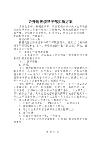 公开选拔领导干部方案 