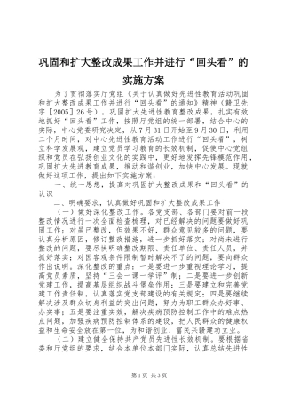 巩固和扩大整改成果工作并进行“回头看”的方案 