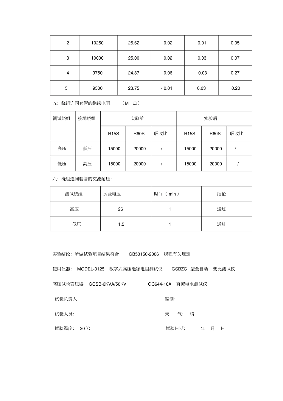 10KV变压器现场试验记录_第3页