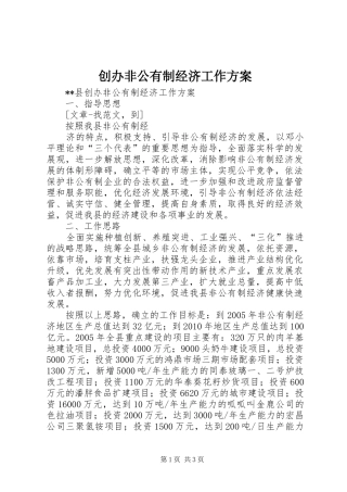 创办非公有制经济工作实施方案 
