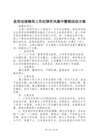 县劳动保障局工作纪律作风集中整顿活动实施方案 