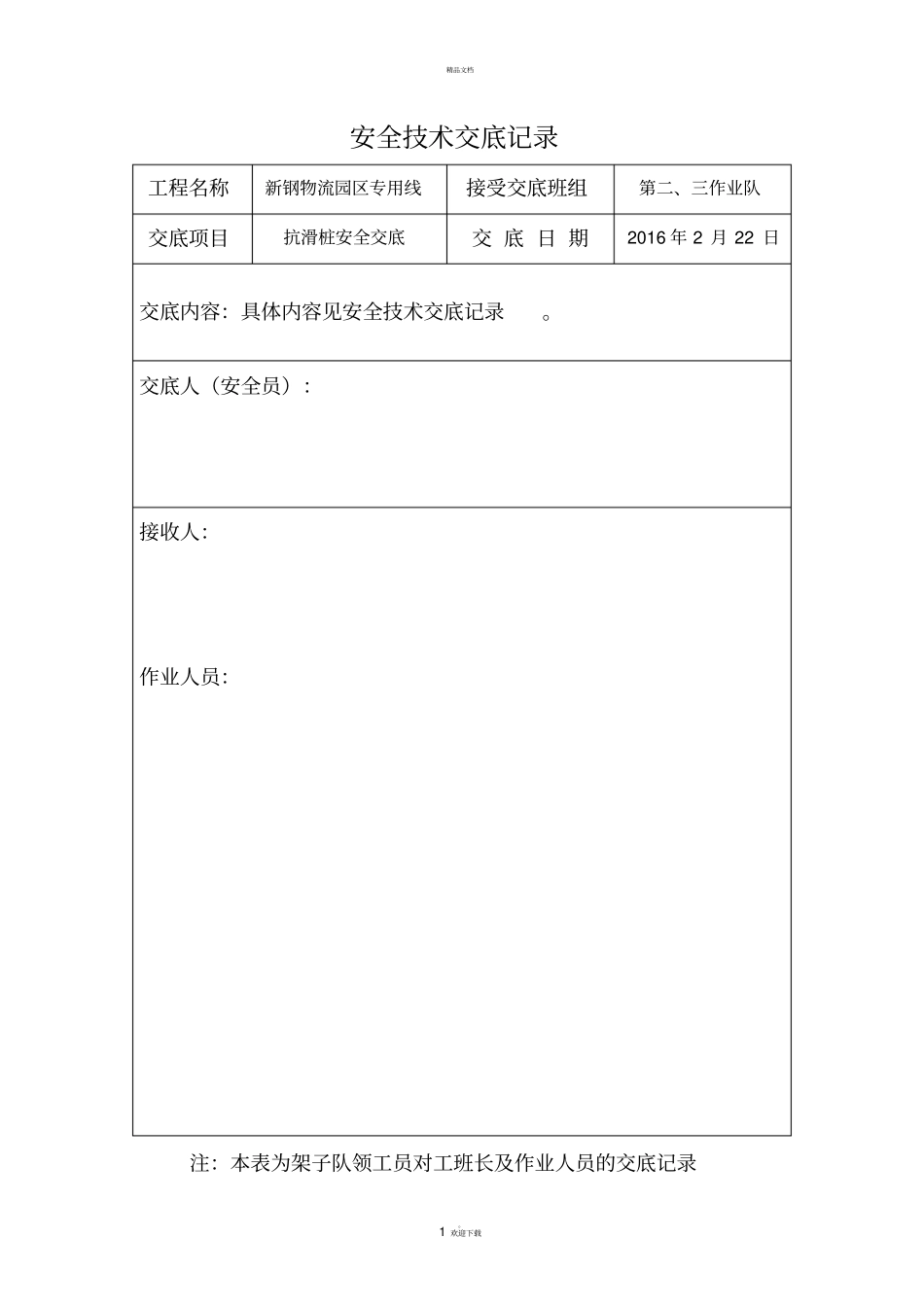 安全技术交底签字表格_第1页