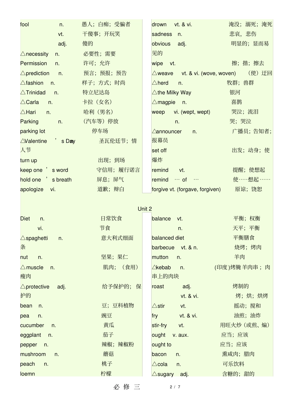 人教版高一英语必修三单词表_第2页