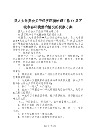 县人大常委会关于经济环境治理工作XX县区城市容环境整治情况的视察实施方案 