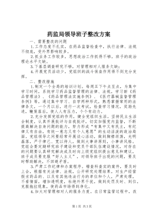 药监局领导班子整改实施方案 