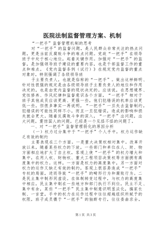 医院法制监督管理实施方案、机制 