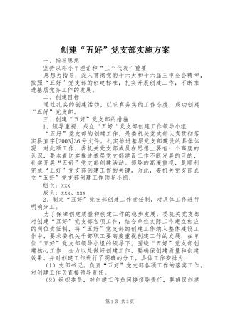 创建“五好”党支部方案 