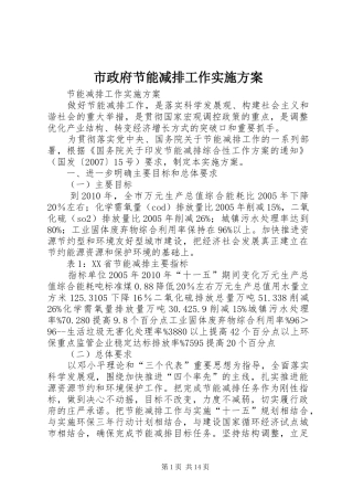市政府节能减排工作方案 