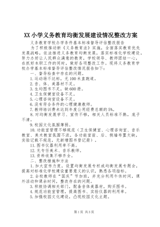 XX小学义务教育均衡发展建设情况整改实施方案 