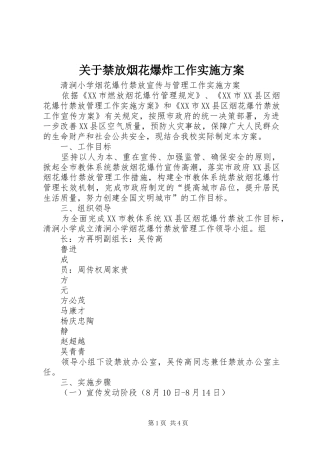 关于禁放烟花爆炸工作方案 