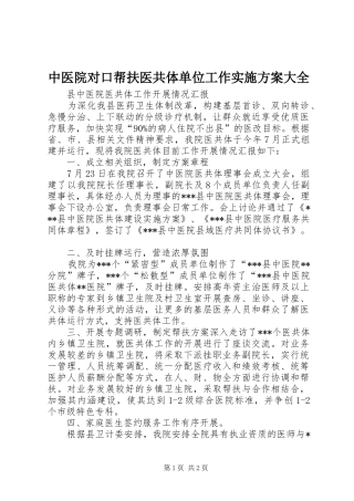 中医院对口帮扶医共体单位工作方案大全 