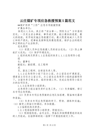 云庄煤矿专项应急救援预案5篇范文 
