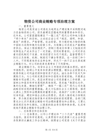 物资公司商业贿赂专项治理实施方案 