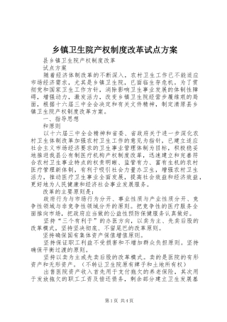 乡镇卫生院产权制度改革试点实施方案 
