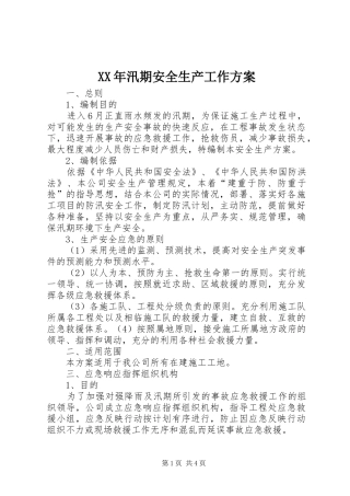 XX年汛期安全生产工作实施方案 