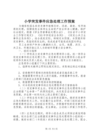 小学突发事件应急工作预案 