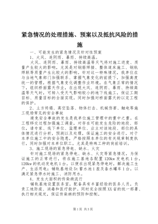 紧急情况的处理措施、应急预案以及抵抗风险的措施 