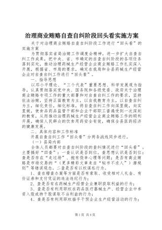 治理商业贿赂自查自纠阶段回头看方案 