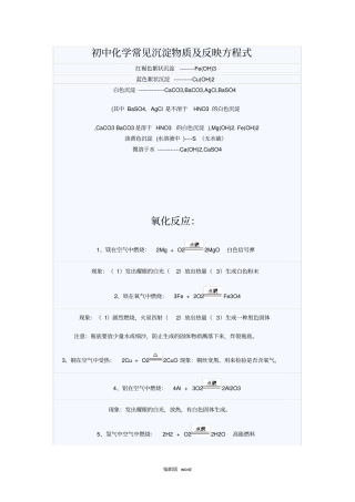 初中化学常见沉淀物质和反应方程式
