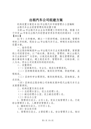 出租汽车公司组建实施方案 