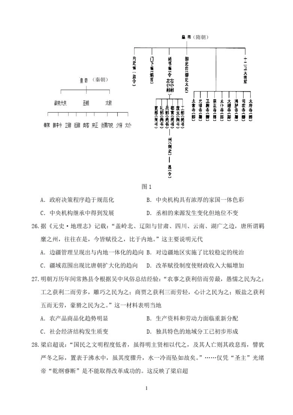 四川省阆中中学2021届高三11月月考历史试题Word版含答案_第2页
