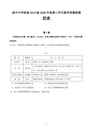 四川省阆中中学2021届高三11月月考历史试题Word版含答案
