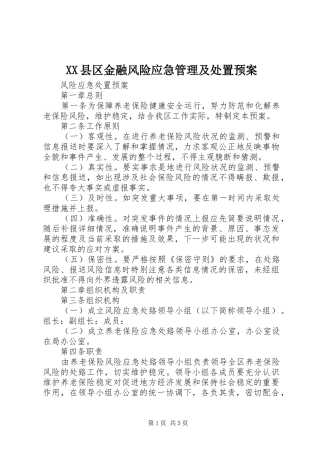 XX县区金融风险应急管理及预案 