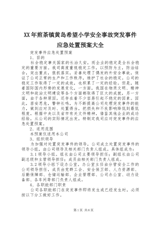 XX年煎茶镇黄岛希望小学安全事故突发事件应急预案大全 