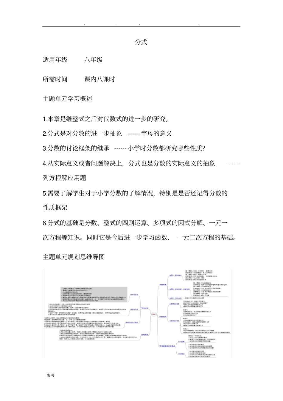 初中数学《分式》单元教学设计以与思维导图_第1页