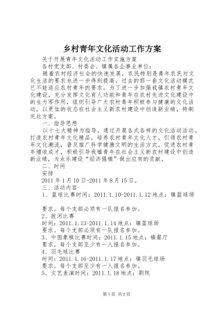 乡村青年文化活动工作实施方案 