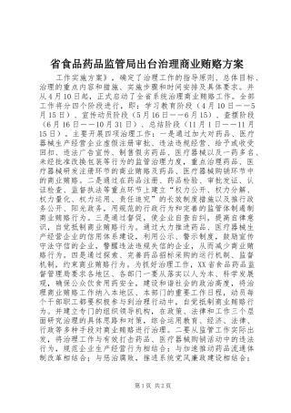 省食品药品监管局出台治理商业贿赂实施方案 