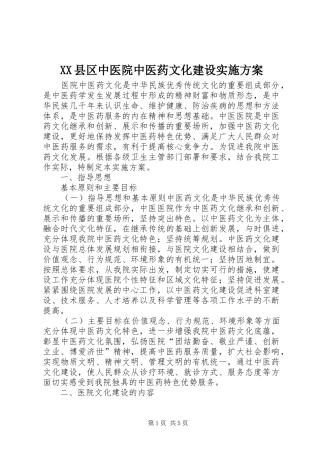 XX县区中医院中医药文化建设方案 