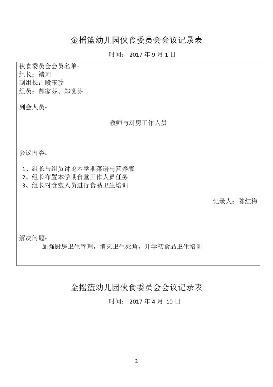 幼儿园膳食委员会会议记录表_第2页