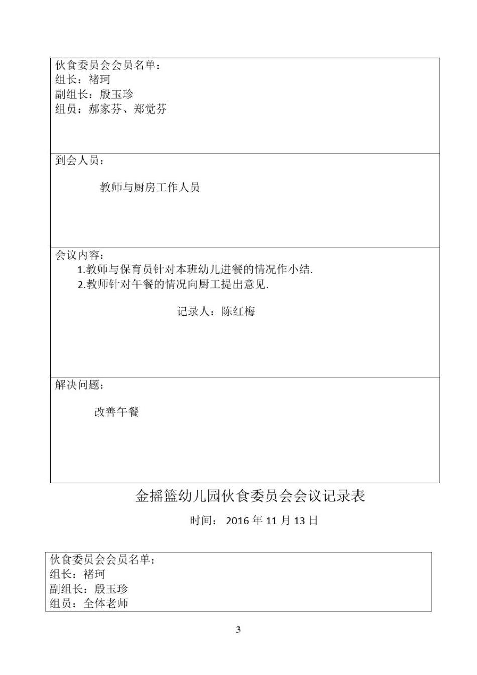 幼儿园膳食委员会会议记录表_第3页