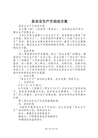 县安全生产月活动实施方案 