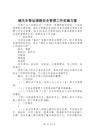 城关乡春运道路安全管理工作方案 