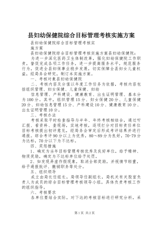 县妇幼保健院综合目标管理考核方案 
