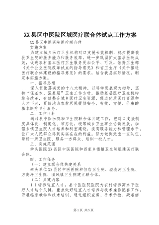XX县区中医院区域医疗联合体试点工作实施方案 