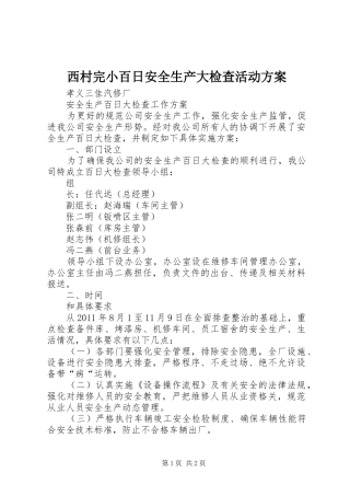 西村完小百日安全生产大检查活动实施方案 