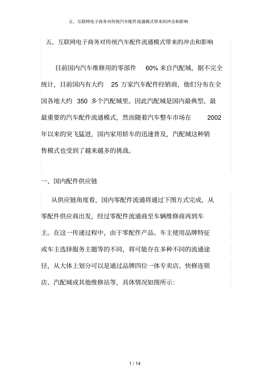五、互联网电子商务对传统汽车配件流通模式带来的冲击和影响_第1页