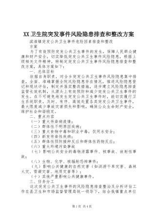 XX卫生院突发事件风险隐患排查和整改实施方案 