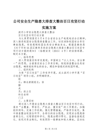 公司安全生产隐患大排查大整治百日攻坚行动方案 
