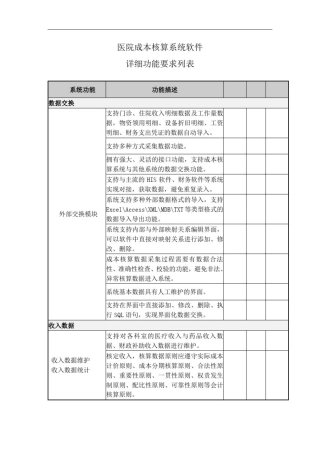 医院成本核算系统软件详细功能要求列表