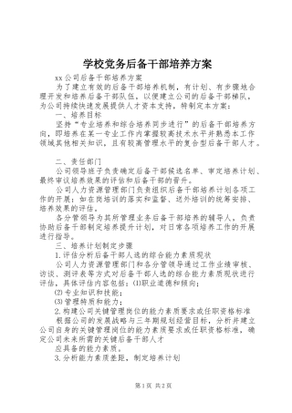 学校党务后备干部培养实施方案