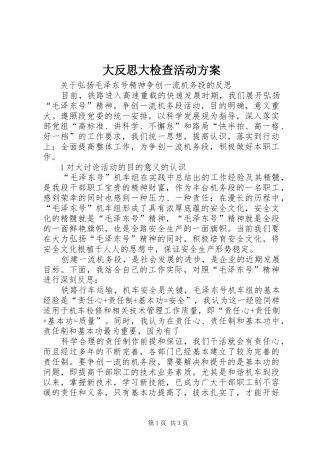 大反思大检查活动实施方案